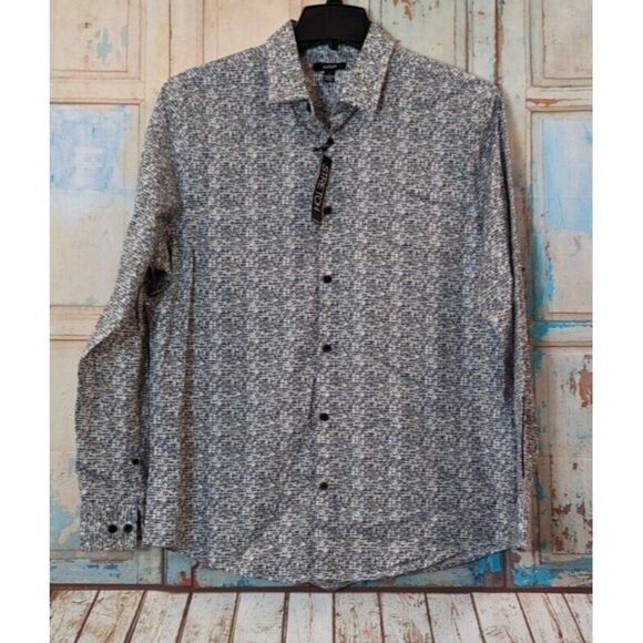 Alfani Mens Size Large Bright White Stretch Long Sleeve Collared Button-Up Shirt - Picture 2 of 10